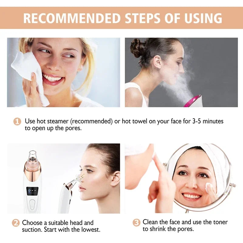 Blackhead Remover Vacuum Suction USB Rechargeable Facial Pore Cleaner Spot Acne Pimple Black Head Deep Extractor Skin Care Kit